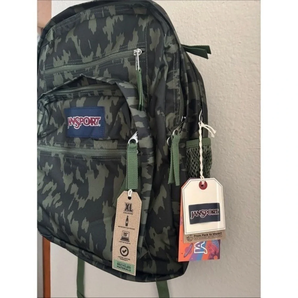 Jansport Big Student Backpack XL Olive Green Camo Illusion 34L Laptop Sleeve NEW
